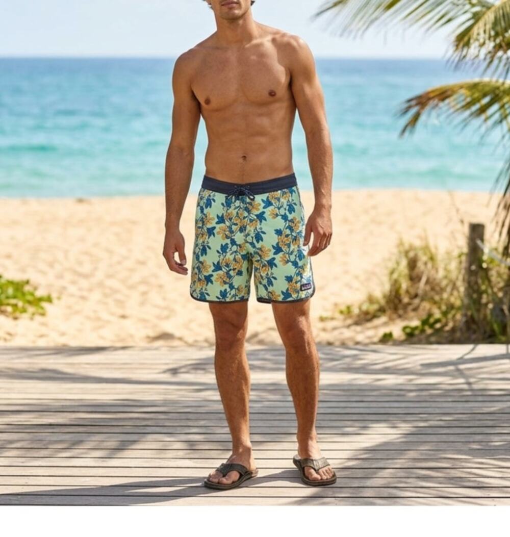 Patagonia Scallop Hem Stretch Wavefarer Board Shorts - Size XL - Floral Print